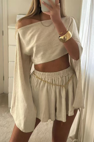 Casual Vacation Solid Color Irregular Oblique Collar Long Sleeve Two Pieces