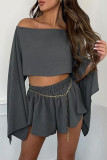 Casual Vacation Solid Color Irregular Oblique Collar Long Sleeve Two Pieces