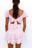 Sexy Floral Print Bow Decor Flounce V Neck A Line Dresses