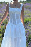 Casual Solid Color Ruched Square Neck Long Dresses