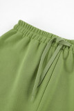 Casual Solid Color Draw String O Neck Short Sleeve Two Pieces