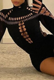 Sexy Solid Color Hollow Out Turtleneck Skinny Bodysuits