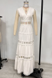 Casual Solid Color Embroidered Hollow Out V Neck Sleeveless Dresses