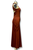 Elegant Solid Color Backless Fishtail Halter Fishtail Dresses