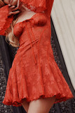 Sexy Solid Color Lace Lace Up Square Neck A Line Dresses