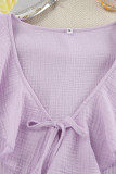 Daily Solid Color Flounce V Neck Long Sleeve Two Pieces