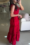 Casual Solid Color Embroidered Hollow Out V Neck Sleeveless Dresses