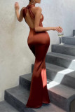 Elegant Solid Color Backless Fishtail Halter Fishtail Dresses