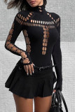 Sexy Solid Color Hollow Out Turtleneck Skinny Bodysuits