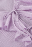 Daily Solid Color Flounce V Neck Long Sleeve Two Pieces
