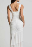 Sexy Solid Color Ruched Mesh U Neck Fishtail Dresses