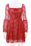 Sexy Solid Color Lace Lace Up Square Neck A Line Dresses