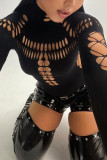 Sexy Solid Color Hollow Out Turtleneck Skinny Bodysuits