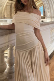 Sexy Solid Color Ruched Off Shoulder Long Dresses