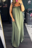 Casual Leopard Pocket Patchwork Flounce Square Neck Long Dresses