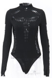Sexy Solid Color Hollow Out Turtleneck Skinny Bodysuits