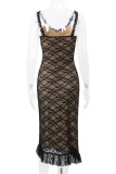 Sexy Solid Color Mesh V Neck One Step Skirt Dresses