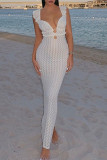 Sexy Solid Color Lace Up Backless V Neck Long Dresses