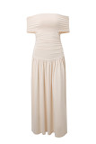 Sexy Solid Color Ruched Off Shoulder Long Dresses