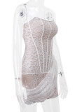 Sexy Solid Color Lace Ruched Irregular U Neck Lace Dress Dresses