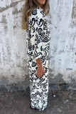Casual Floral Print Pocket Contrast Turndown Collar Three Quarter Two Pieces