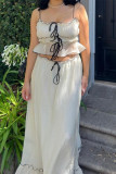 Sexy Solid Color Lace Up U Neck Sleeveless Two Pieces