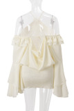 Sexy Solid Color Lace Up Flounce Halter Wrapped Skirt Dresses