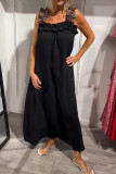 Casual Leopard Pocket Patchwork Flounce Square Neck Long Dresses