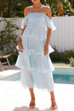 Casual Solid Color Backless Flounce Square Neck Cake Skirt Dresses