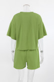 Casual Solid Color Draw String O Neck Short Sleeve Two Pieces
