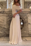 Sexy Solid Color Ruched Off Shoulder Long Dresses