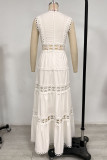 Casual Solid Color Embroidered Hollow Out V Neck Sleeveless Dresses