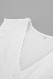 Street Solid Color Buttons Ruched V Neck Sleeveless Two Pieces