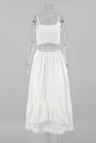 Street Solid Color Flounce Sleeveless Two Pieces