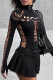 Sexy Solid Color Hollow Out Turtleneck Skinny Bodysuits