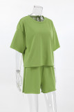 Casual Solid Color Draw String O Neck Short Sleeve Two Pieces