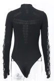 Sexy Solid Color Hollow Out Turtleneck Skinny Bodysuits