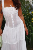 Casual Solid Color Ruched Square Neck Long Dresses