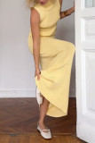 Casual Solid Color Weave Turtleneck Sleeveless Two Pieces
