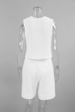 Street Solid Color Buttons Ruched V Neck Sleeveless Two Pieces