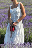 Casual Solid Color Ruched Square Neck Long Dresses