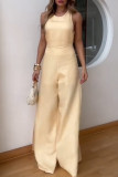 Casual Solid Color Patchwork Slit O Neck Jumpsuits