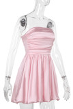 Sexy Solid Color Pleated Strapless Mini Dresses