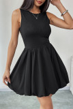 Casual Solid Color Ruched O Neck Bud Dresses