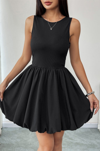 Casual Solid Color Ruched O Neck Bud Dresses