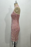 Sexy Solid Color Sequins Halter Pencil Skirt Dresses