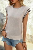 Casual Solid Color Weave O Neck Tops