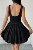 Casual Solid Color Ruched O Neck Bud Dresses