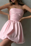 Sexy Solid Color Pleated Strapless Mini Dresses