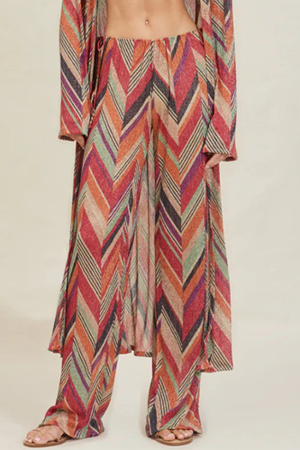 Casual Striped Print Draw String Contrast Loose Straight Full Print Bottoms